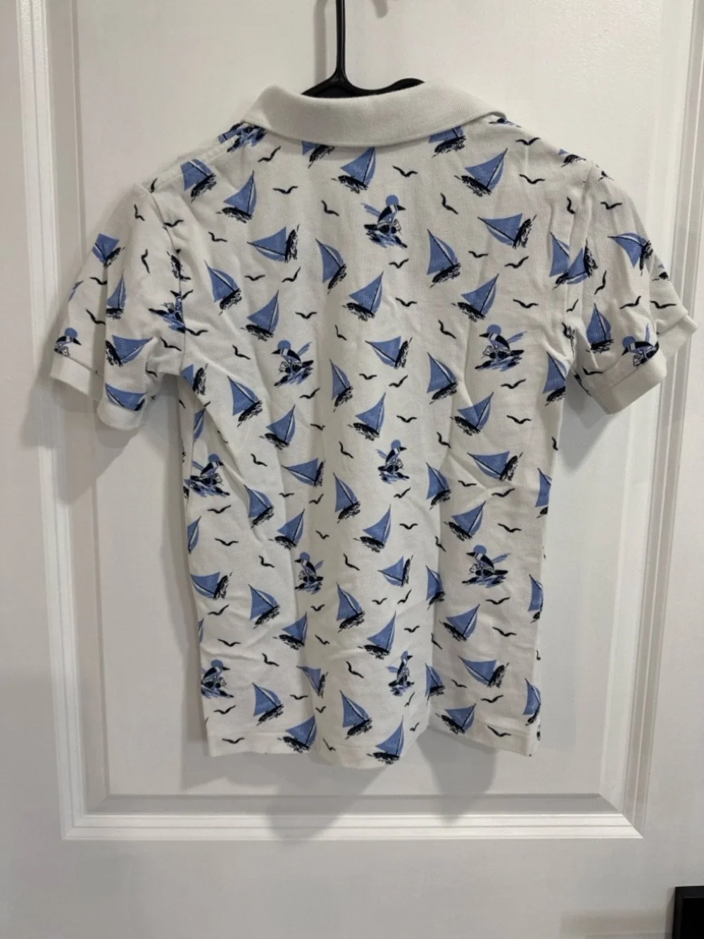 Polo Ralph Lauren Boys Sz 8 White Blue Sailboat Print Polo Shirt Nautical Preppy